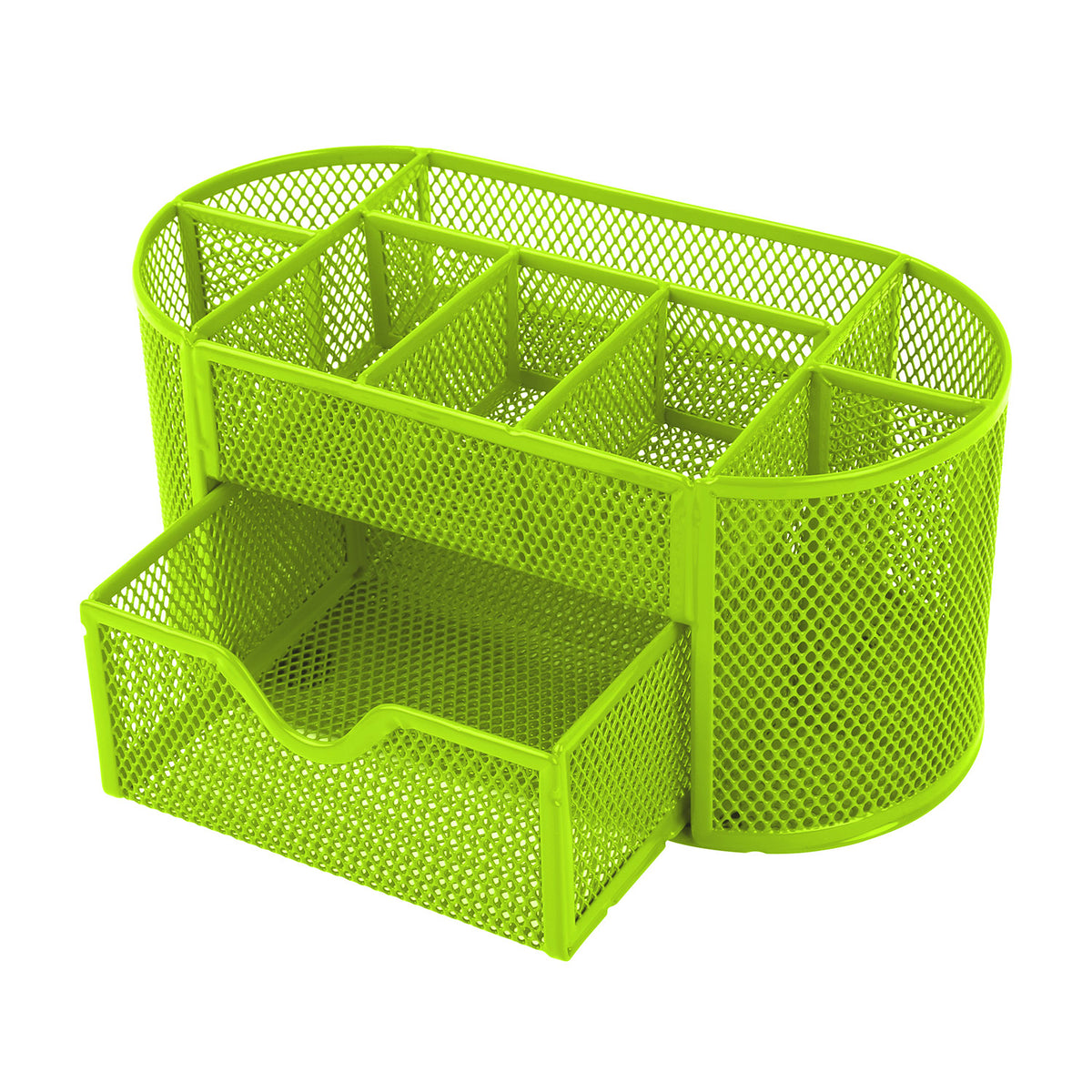 Metal Mesh Desk Organizer with Drawer, Multi-Compartment Office Supply Storage Caddy, Green