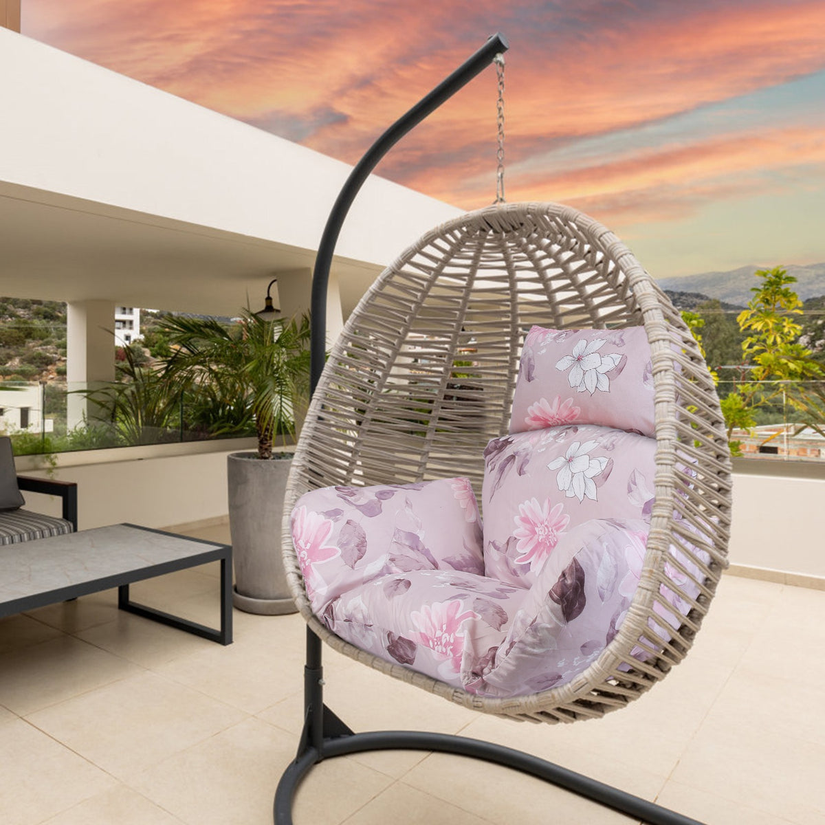 Hanging Egg Chair Cushion with Head Pillow, Thick Hollow Cotton Replacement Pad, Removable Washable Polyester Cover for Indoor Outdoor Wicker Swing Chair