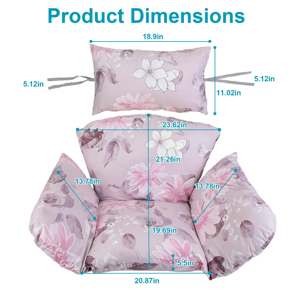 Hanging Egg Chair Cushion with Head Pillow, Thick Hollow Cotton Replacement Pad, Removable Washable Polyester Cover for Indoor Outdoor Wicker Swing Chair