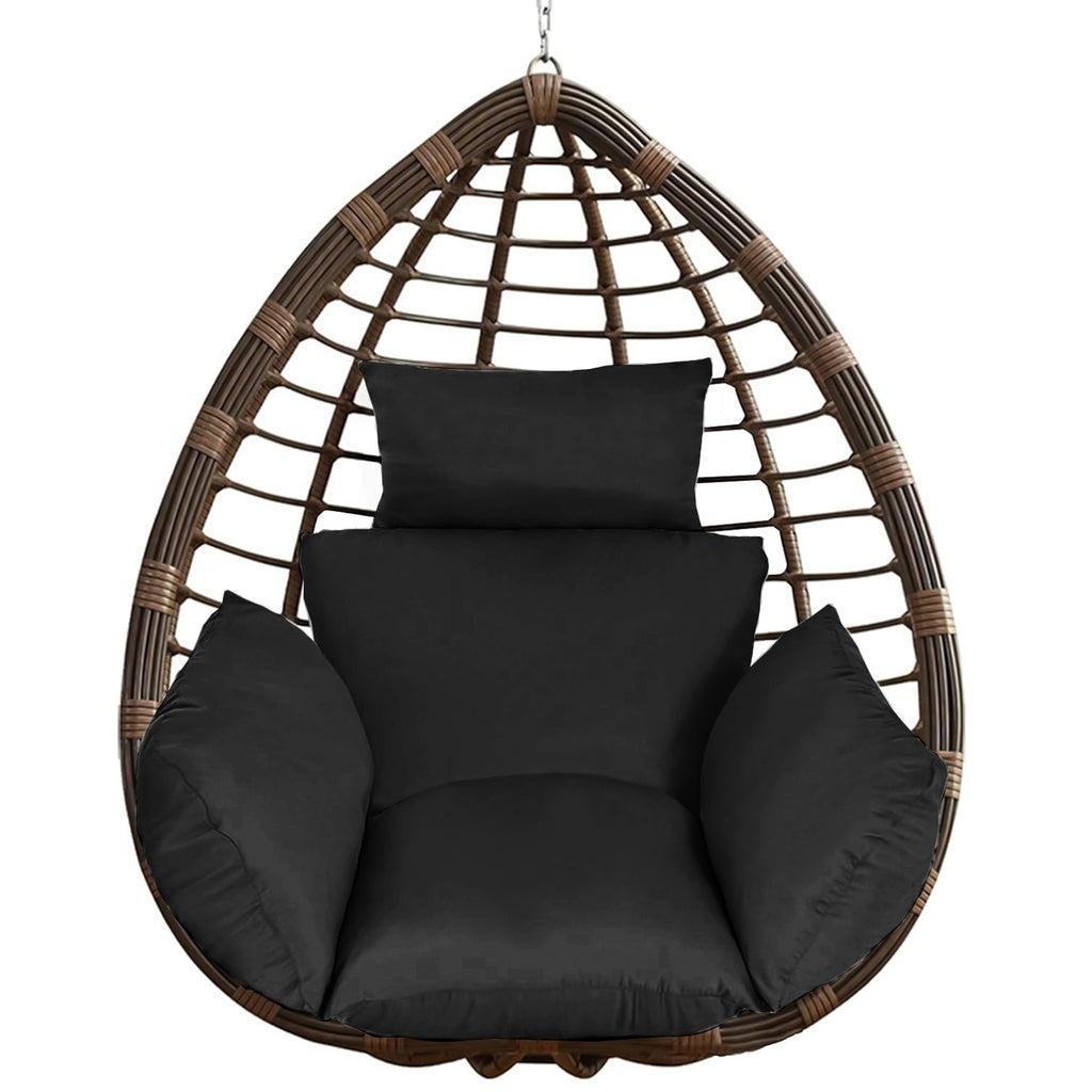 Hanging Egg Chair Cushion with Head Pillow, Thick Hollow Cotton Replacement Pad, Removable Washable Polyester Cover for Indoor Outdoor Wicker Swing Chair