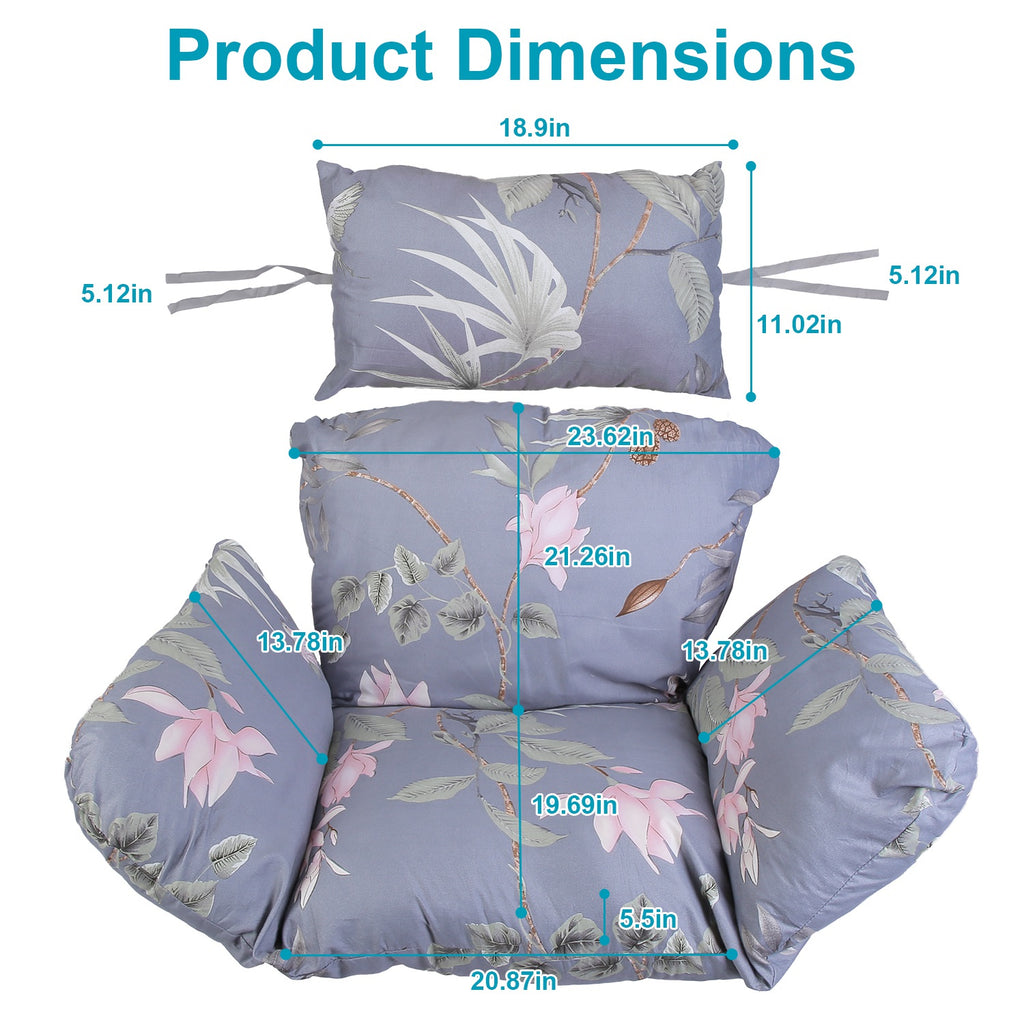 Hanging Egg Chair Cushion with Head Pillow, Thick Hollow Cotton Replacement Pad, Removable Washable Polyester Cover for Indoor Outdoor Wicker Swing Chair