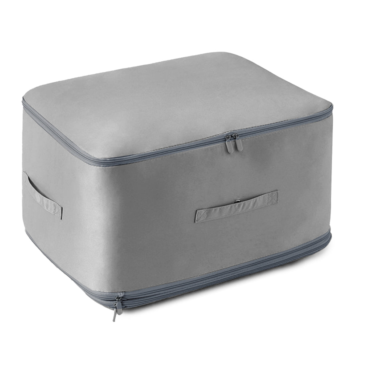 Large Compression Storage Bag with Zipper, Foldable Clothes & Bedding Organizer with Handles, Gray