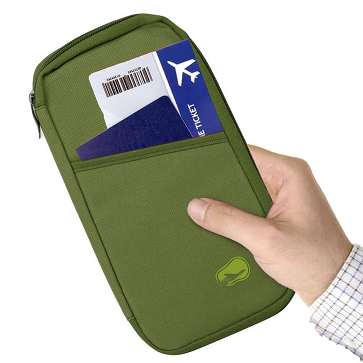 Passport Holder Travel Wallet, Olive Green Document Organizer for Women Men, Passport Wallet with Card Slots, Zipper Case for Boarding Passes Cards Cash