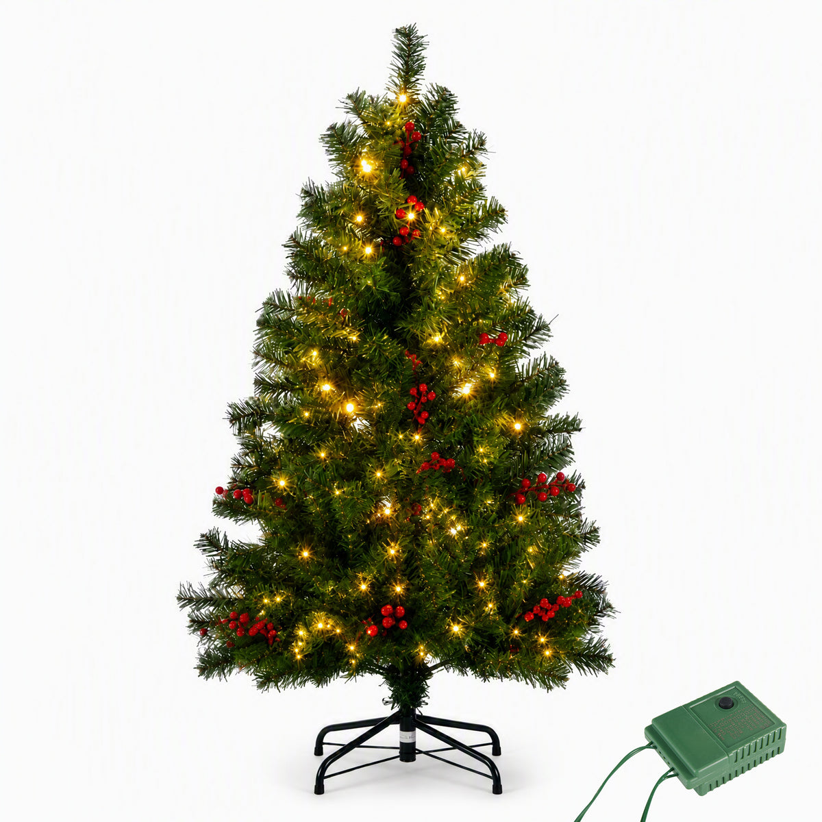 Aeelleea Pre-Lit Pre-Decorated Spruce Christmas Tree with Twinkling LEDs-9FT