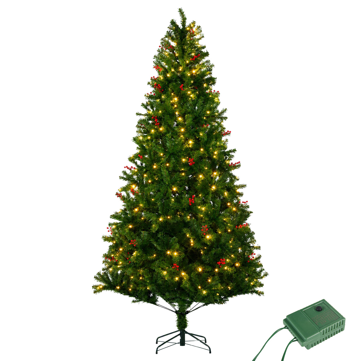Aeelleea Pre-Lit Pre-Decorated Spruce Christmas Tree with Twinkling LEDs-9FT