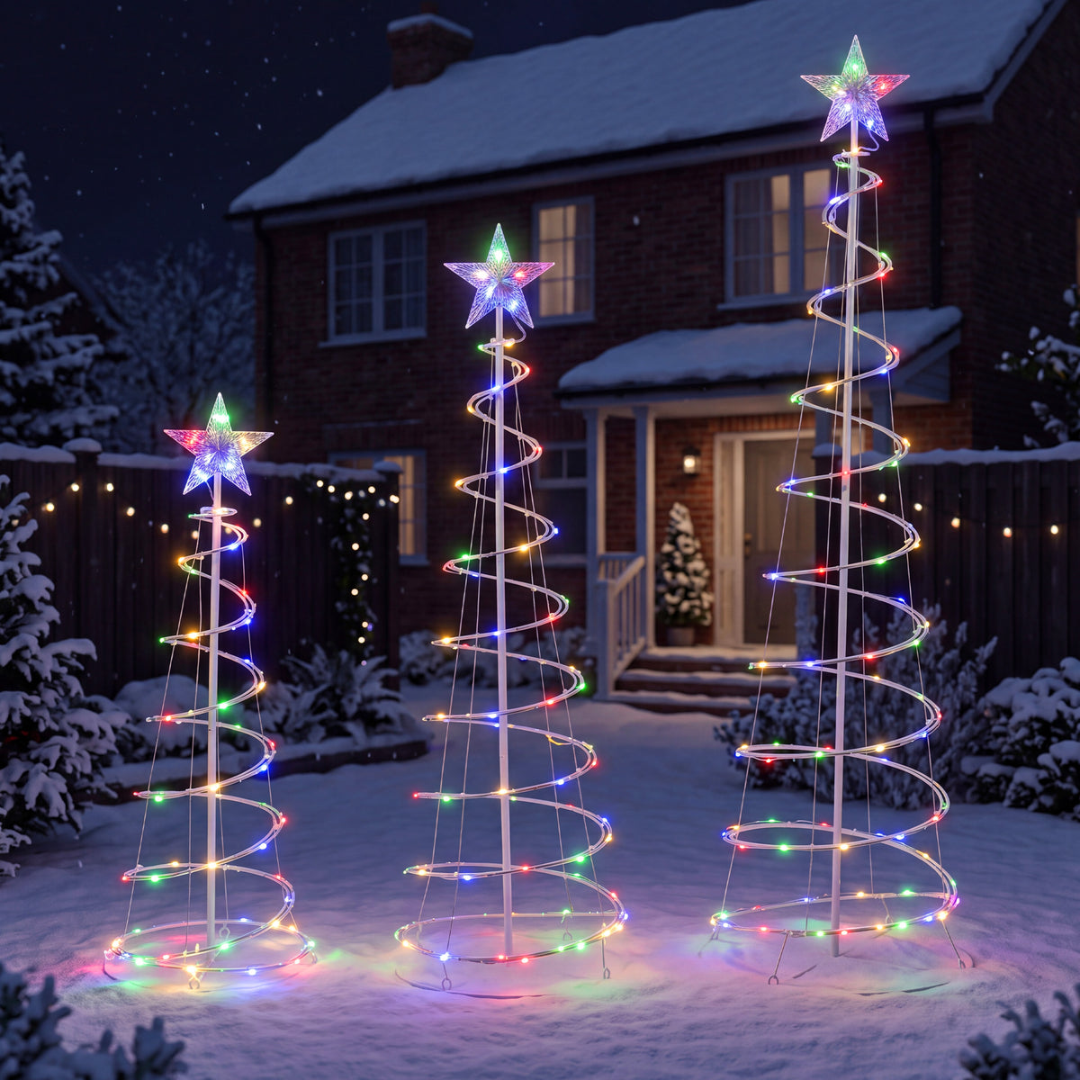 Aeelleea Multicolor 3 Pack Spiral Christmas Tree Lights, 3/4/5 ft Pre-Lit LED Xmas Yard Decor with Star Topper