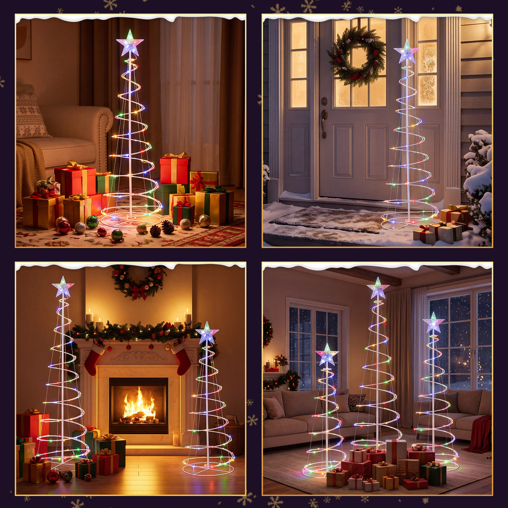Aeelleea Multicolor 3 Pack Spiral Christmas Tree Lights, 3/4/5 ft Pre-Lit LED Xmas Yard Decor with Star Topper
