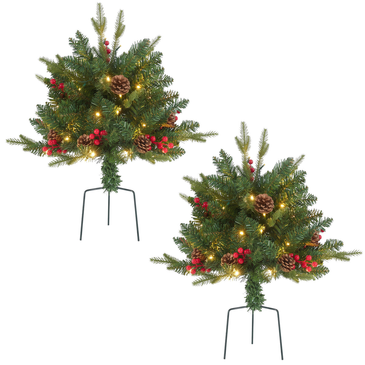 Aeelleea/ 2p Pre-Assembled Christmas Pot Filler, Artificial Pine Berry Stem Arrangement for Planter Urn