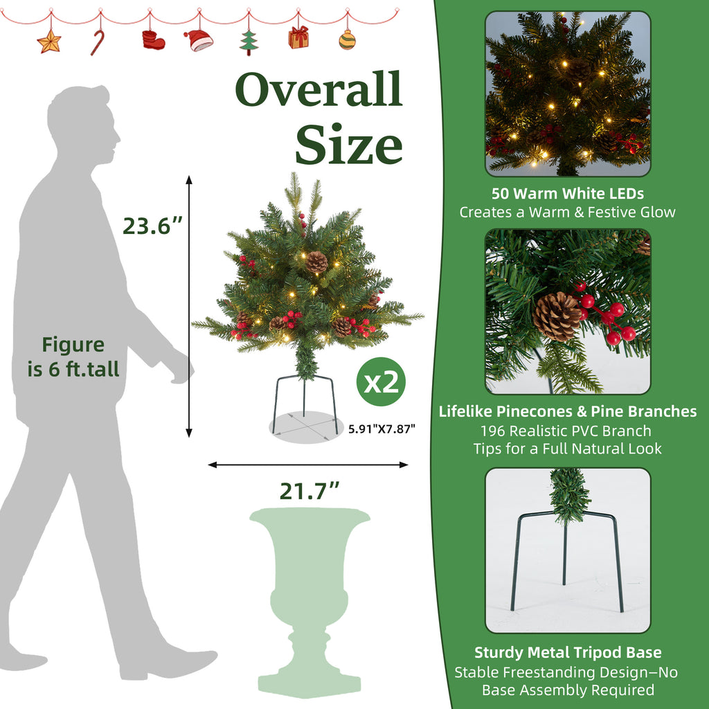 Aeelleea/ 2p Pre-Assembled Christmas Pot Filler, Artificial Pine Berry Stem Arrangement for Planter Urn