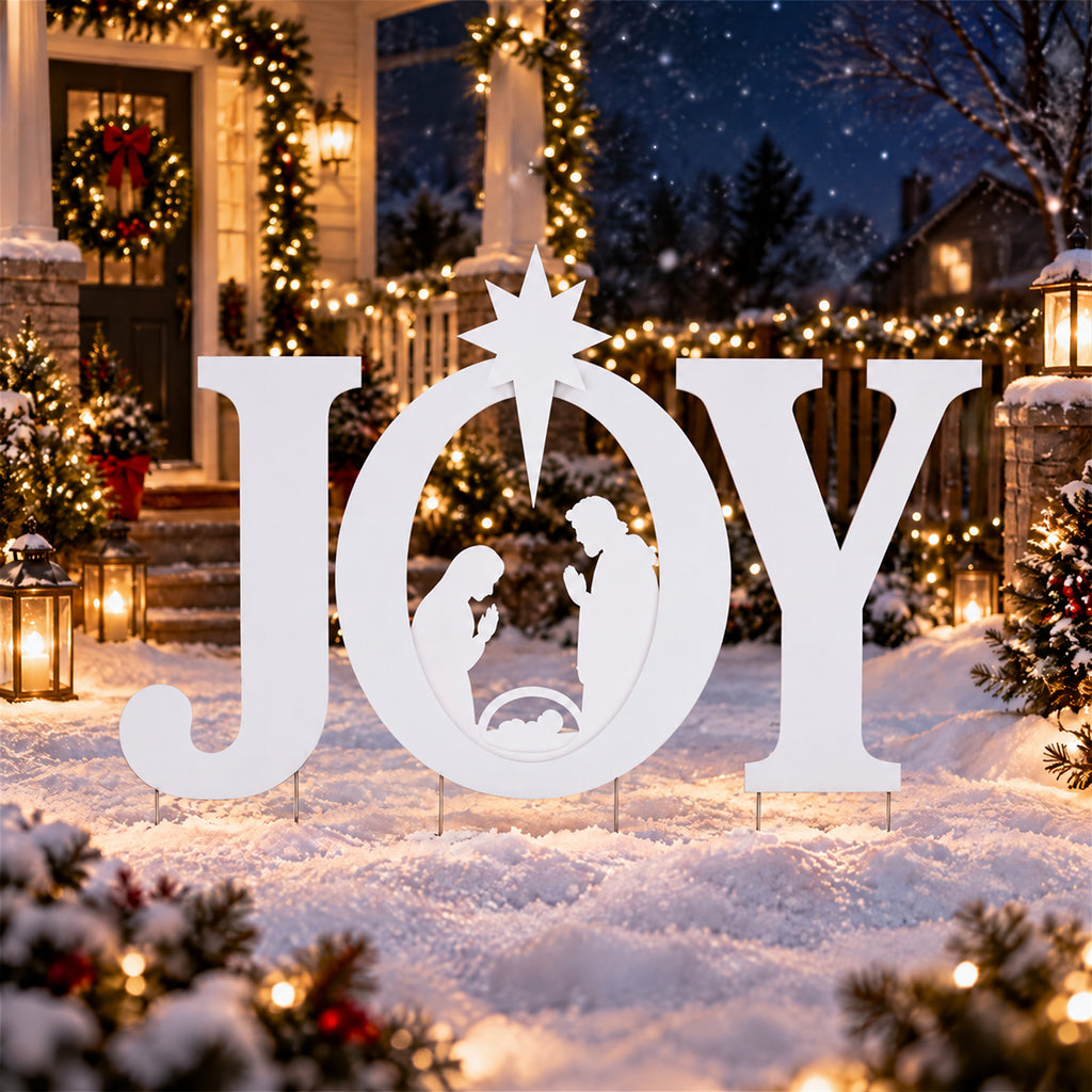 Aeelleewhite 3-Piece Joy Nativity Scene Outdoor Christmas Yard Sign, Star Silhouette with Ground Stakes