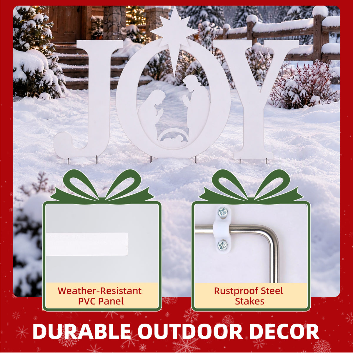 Aeelleewhite 3-Piece Joy Nativity Scene Outdoor Christmas Yard Sign, Star Silhouette with Ground Stakes