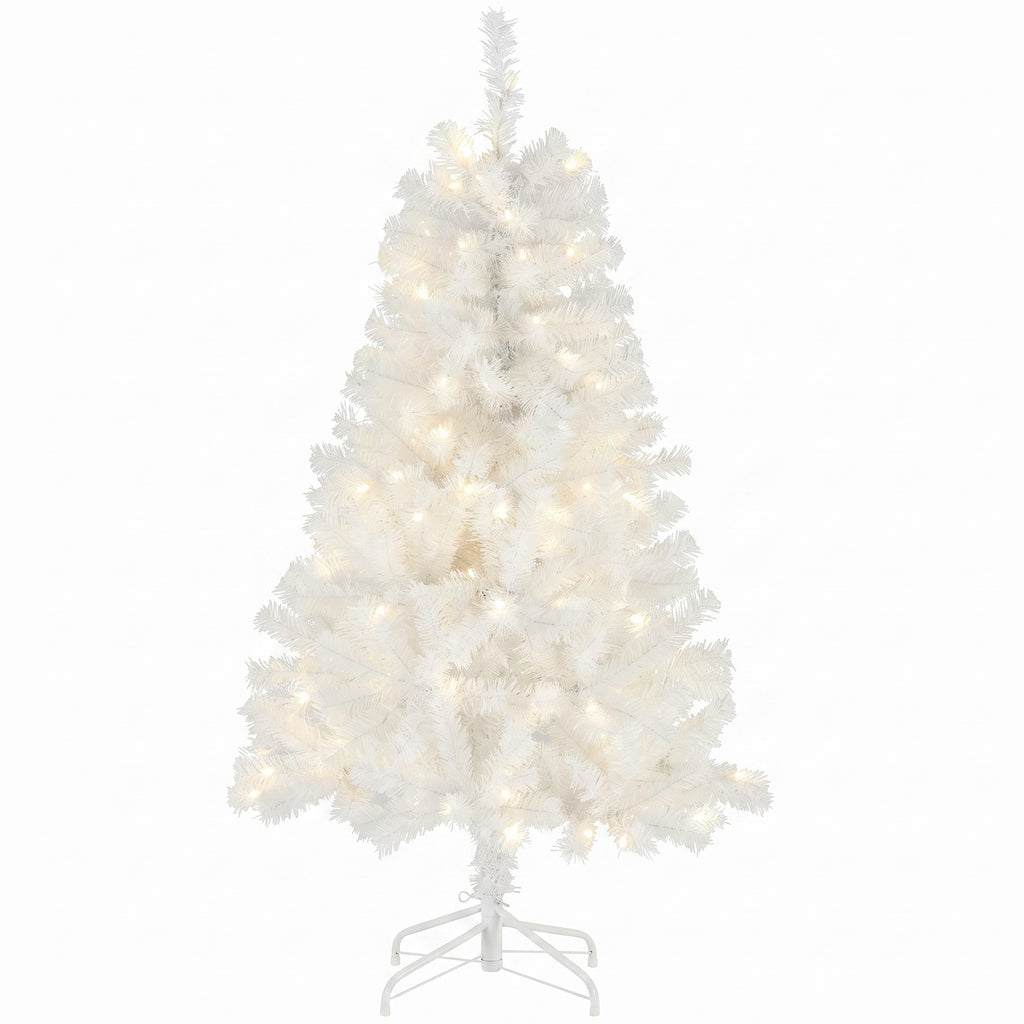 Aeelleea Prelit Realistic Spruce Christmas Tree with Metal Stand-White-4.5FT