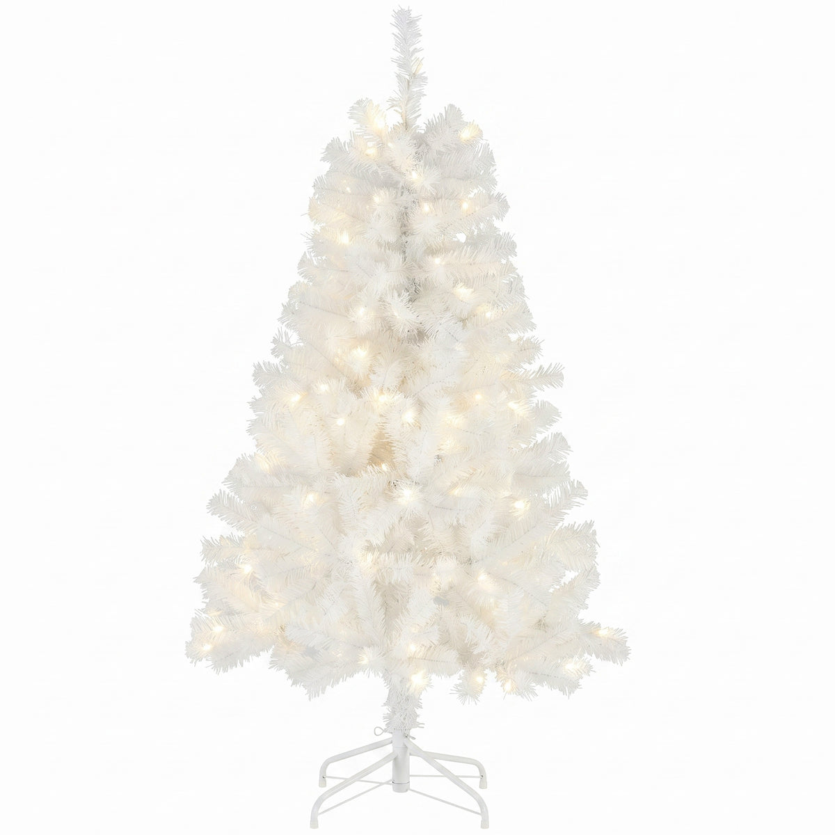 Aeelleea Prelit Realistic Spruce Christmas Tree with Metal Stand-White-4.5FT