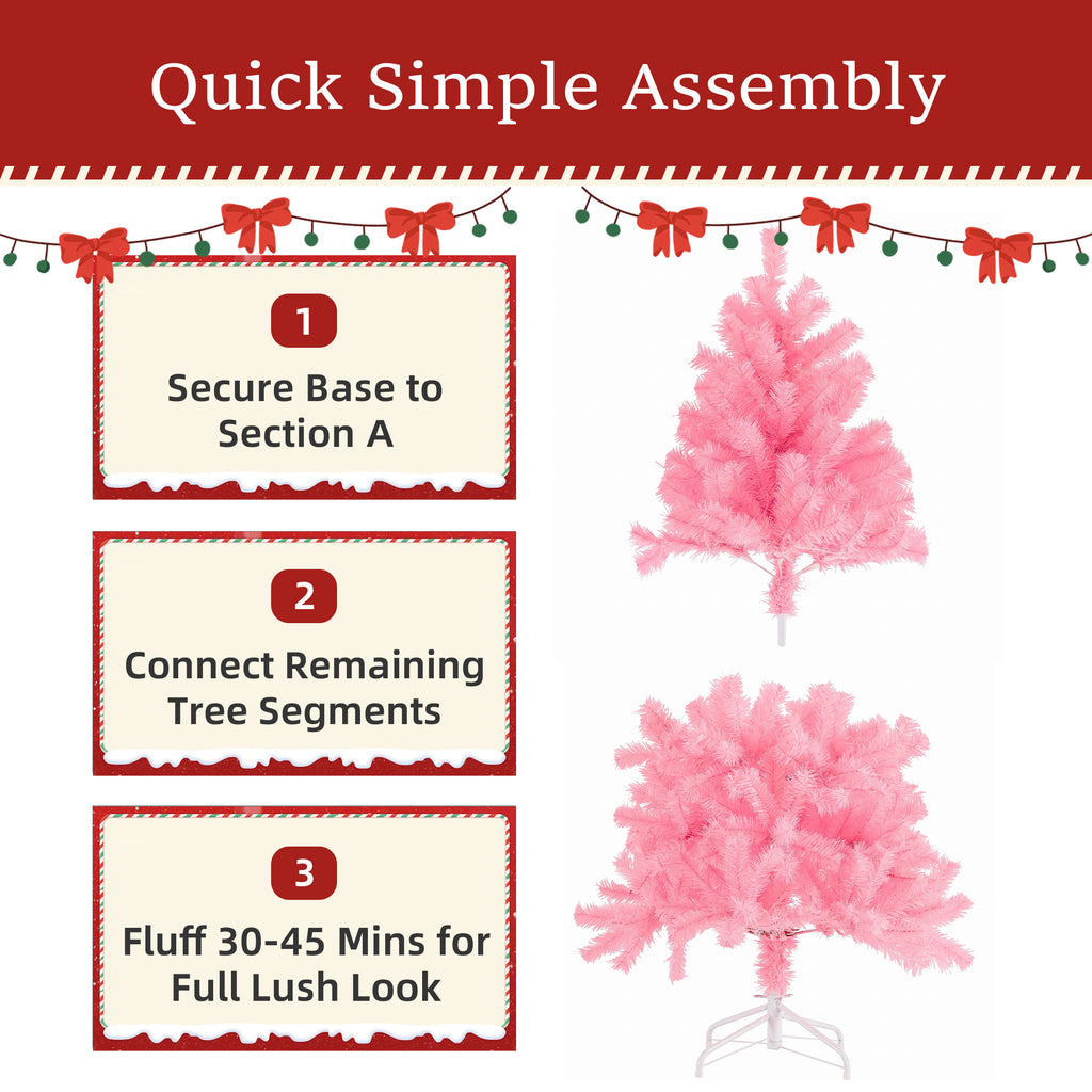Aeelleea Prelit Realistic Spruce Christmas Tree with Metal Stand-Pink-4.5FT