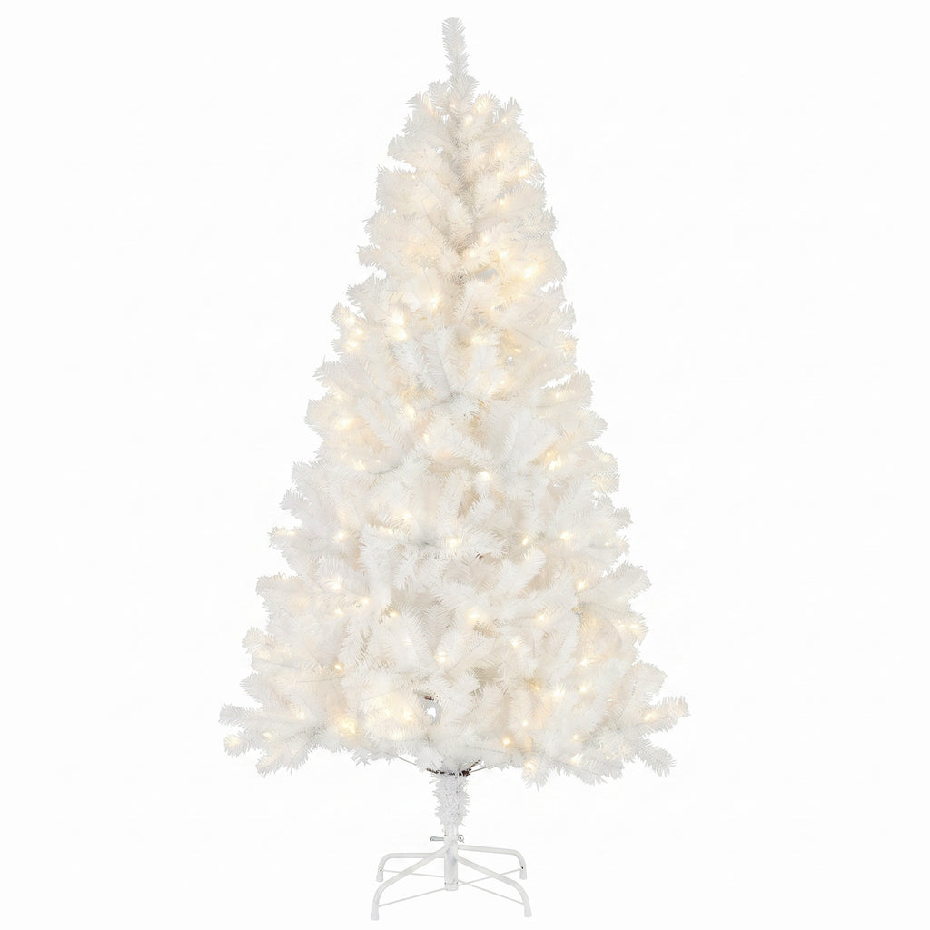 Aeelleea Prelit Realistic Spruce Christmas Tree with Metal Stand-White-6FT