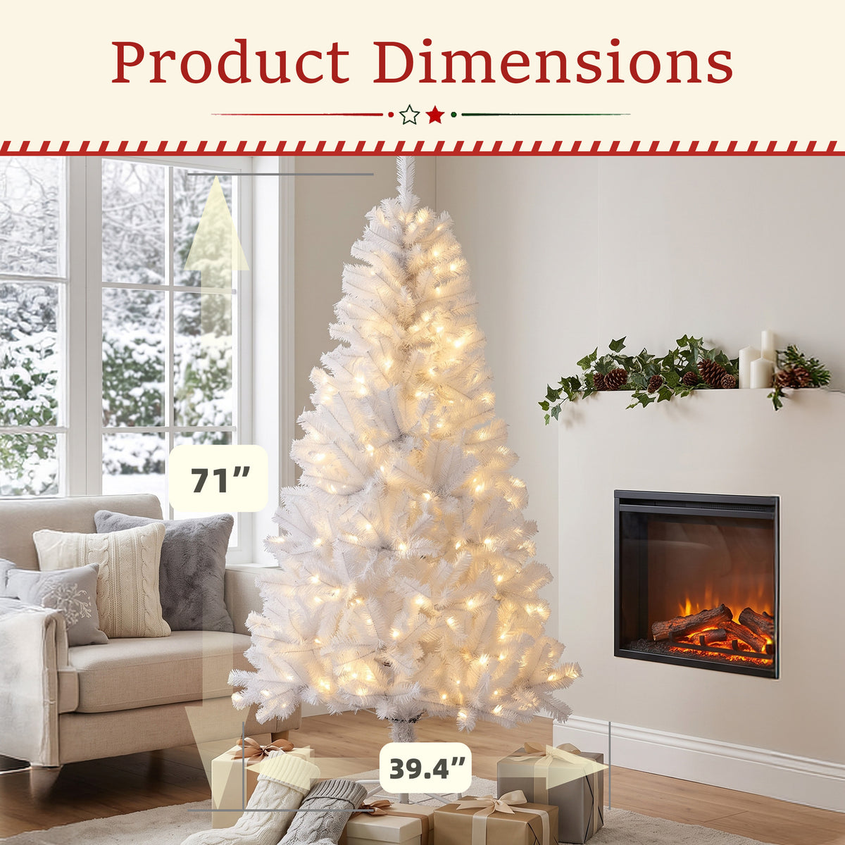 Aeelleea Prelit Realistic Spruce Christmas Tree with Metal Stand-White-4.5FT
