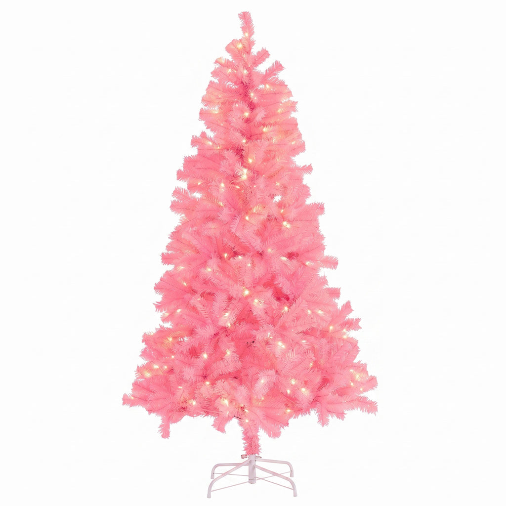 Aeelleea Prelit Realistic Spruce Christmas Tree with Metal Stand-White-6FT