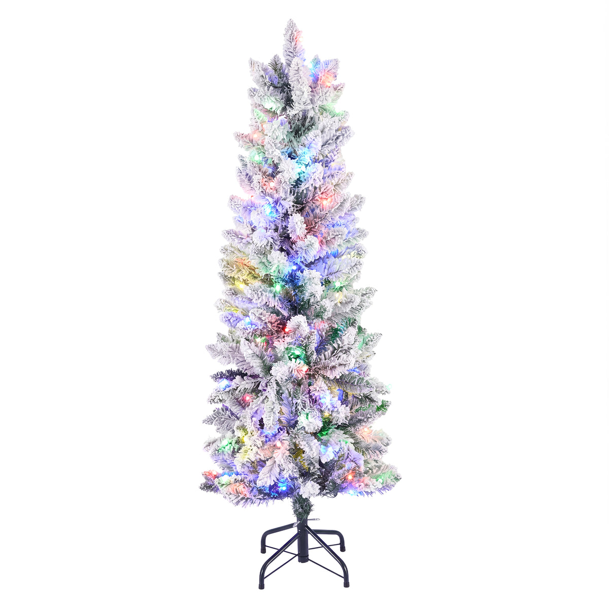 Aeelleea Flocked Pencil Christmas Tree with Twinkling LED Lights-4.5FT