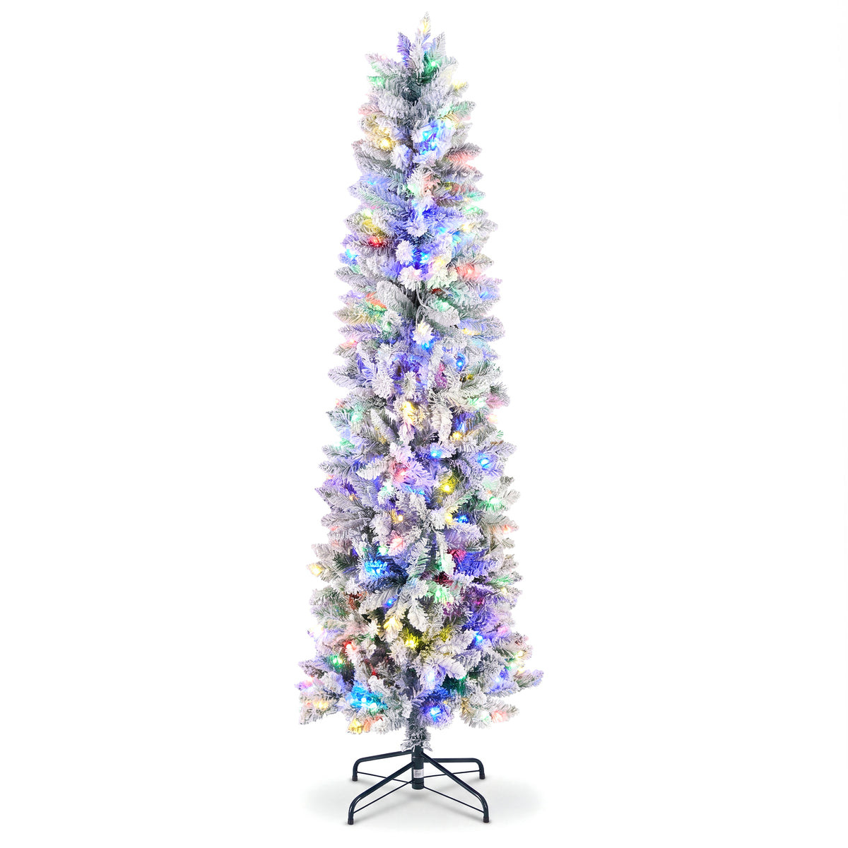 Aeelleea Flocked Pencil Christmas Tree with Twinkling LED Lights-4.5FT