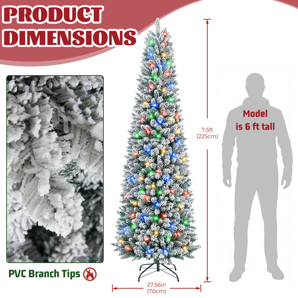 Aeelleea Flocked Pencil Christmas Tree with Twinkling LED Lights-6FT