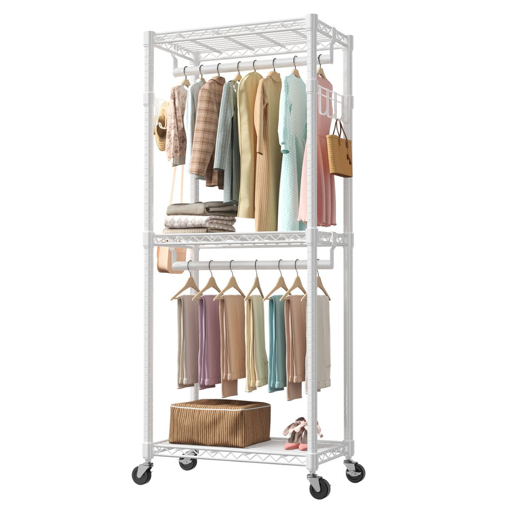 Aeelleea 29.5INRolling Garment Rack, Adjustable Metal Shelves Heavy Duty Clothes Rack on Wheels, 29.5x45in