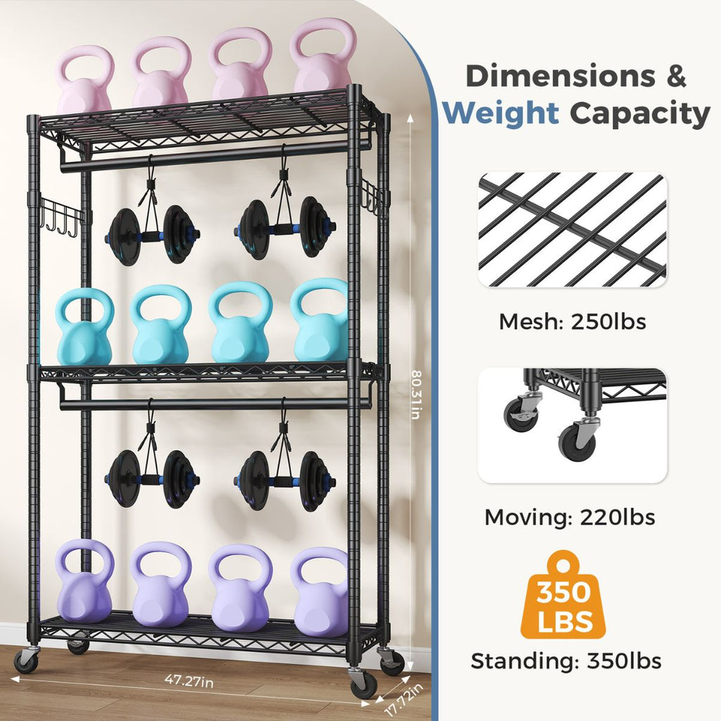 Aeelleea45IN Rolling Garment Rack, Adjustable Metal Shelves Heavy Duty Clothes Rack on Wheels, 29.5x45in