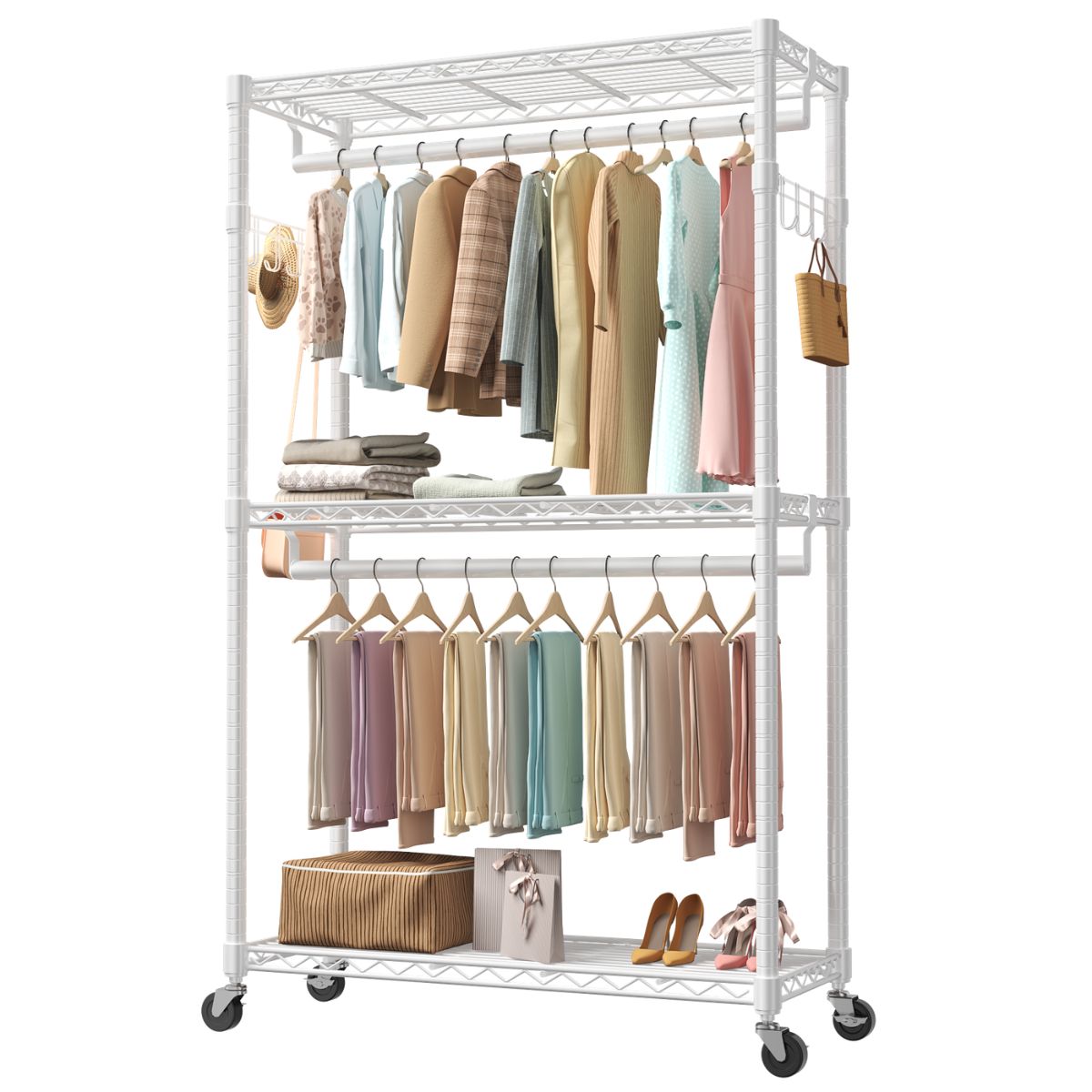 Aeelleea45IN Rolling Garment Rack, Adjustable Metal Shelves Heavy Duty Clothes Rack on Wheels, 29.5x45in