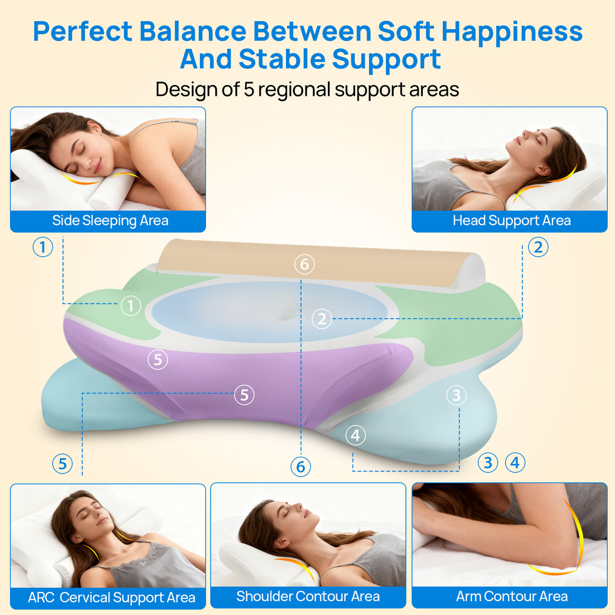 Aeelleea Z5030 Cooling Cervical Neck Pillow Ergonomic Memory Foam Orthopedic Support