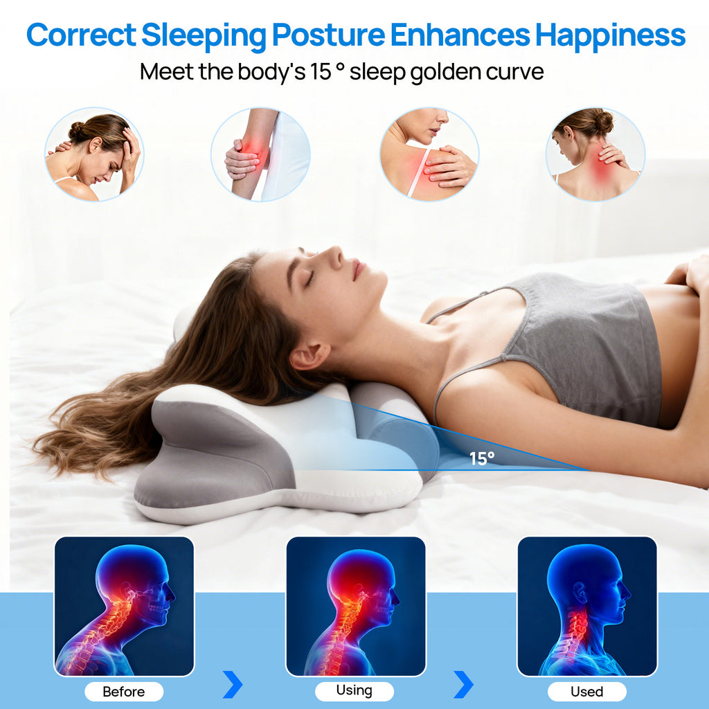Aeelleea Z5030-GY Cooling Cervical Neck Pillow Ergonomic Memory Foam Orthopedic Support