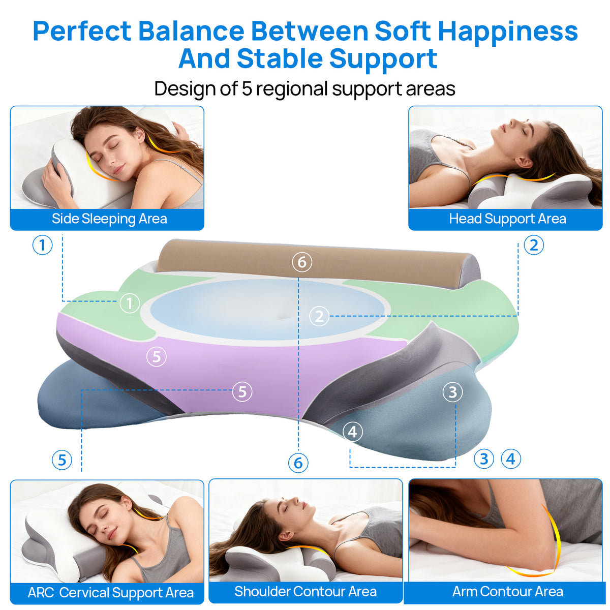 Aeelleea Z5030-GY Cooling Cervical Neck Pillow Ergonomic Memory Foam Orthopedic Support