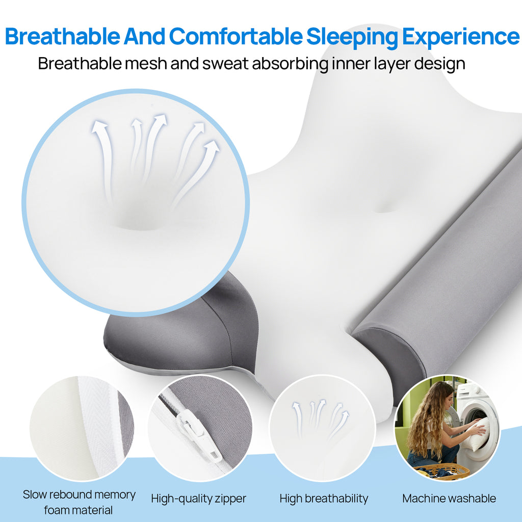 Aeelleea Z5030-GY Cooling Cervical Neck Pillow Ergonomic Memory Foam Orthopedic Support