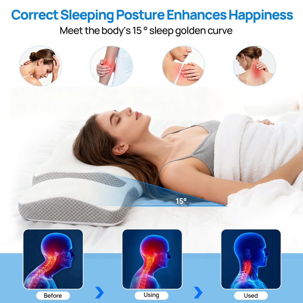 Aeelleea Z2320 Cooling Cervical Neck Pillow Ergonomic Memory Foam Orthopedic Support