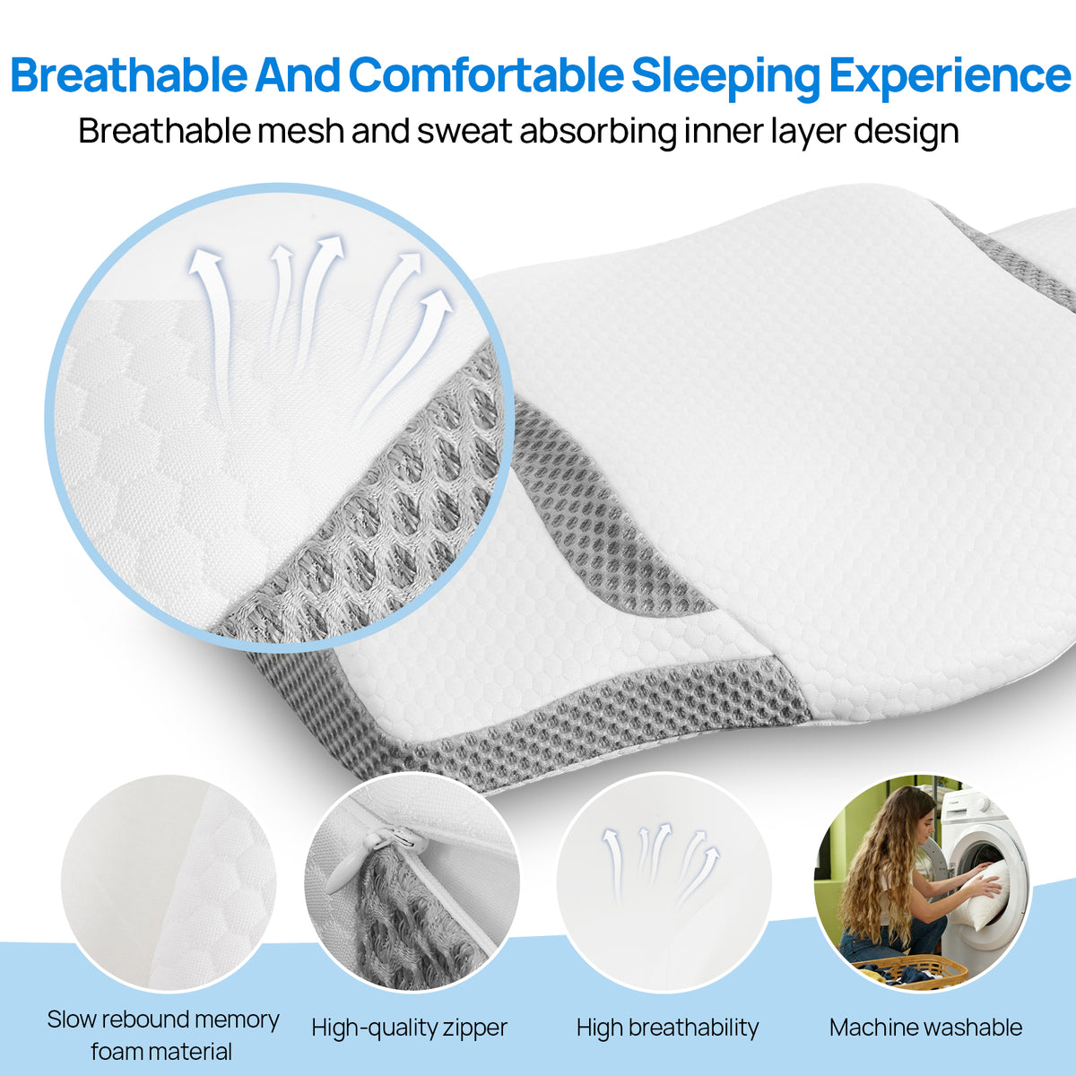 Aeelleea Z2320 Cooling Cervical Neck Pillow Ergonomic Memory Foam Orthopedic Support