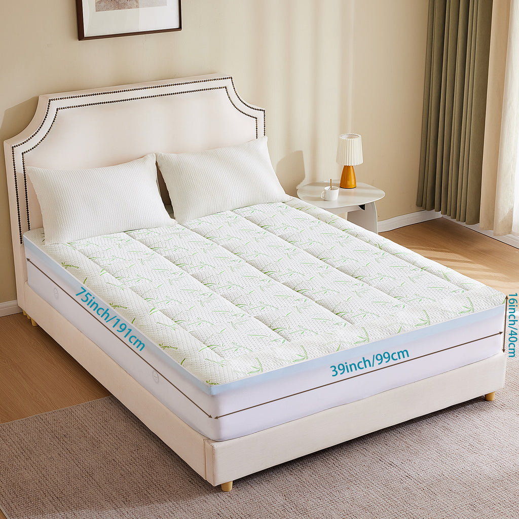 Aeelleea twin 4 Inch Gel Memory Foam Mattress Topper Double Size with 2 Inch Cooling Pillow Top