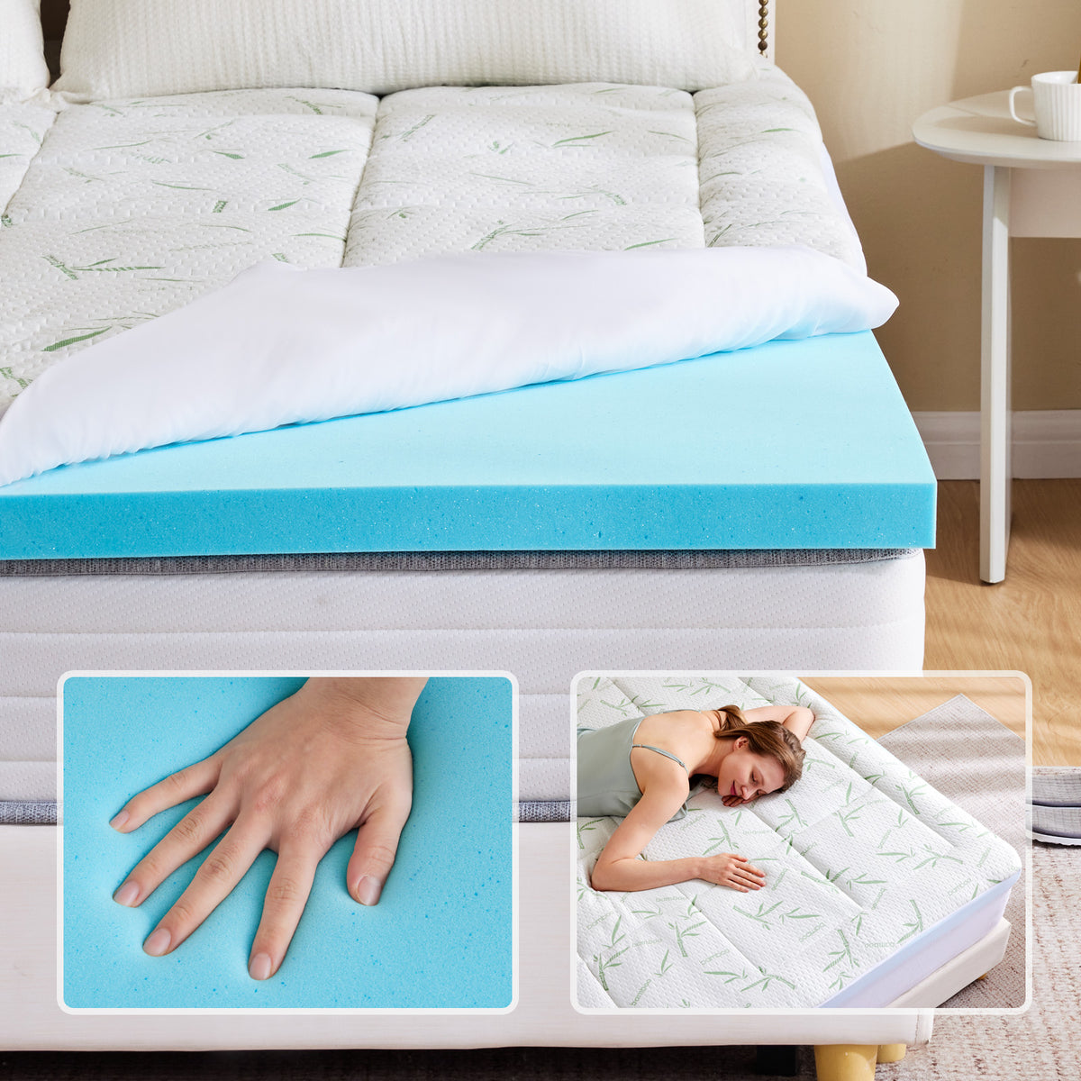 Aeelleea twin 4 Inch Gel Memory Foam Mattress Topper Double Size with 2 Inch Cooling Pillow Top