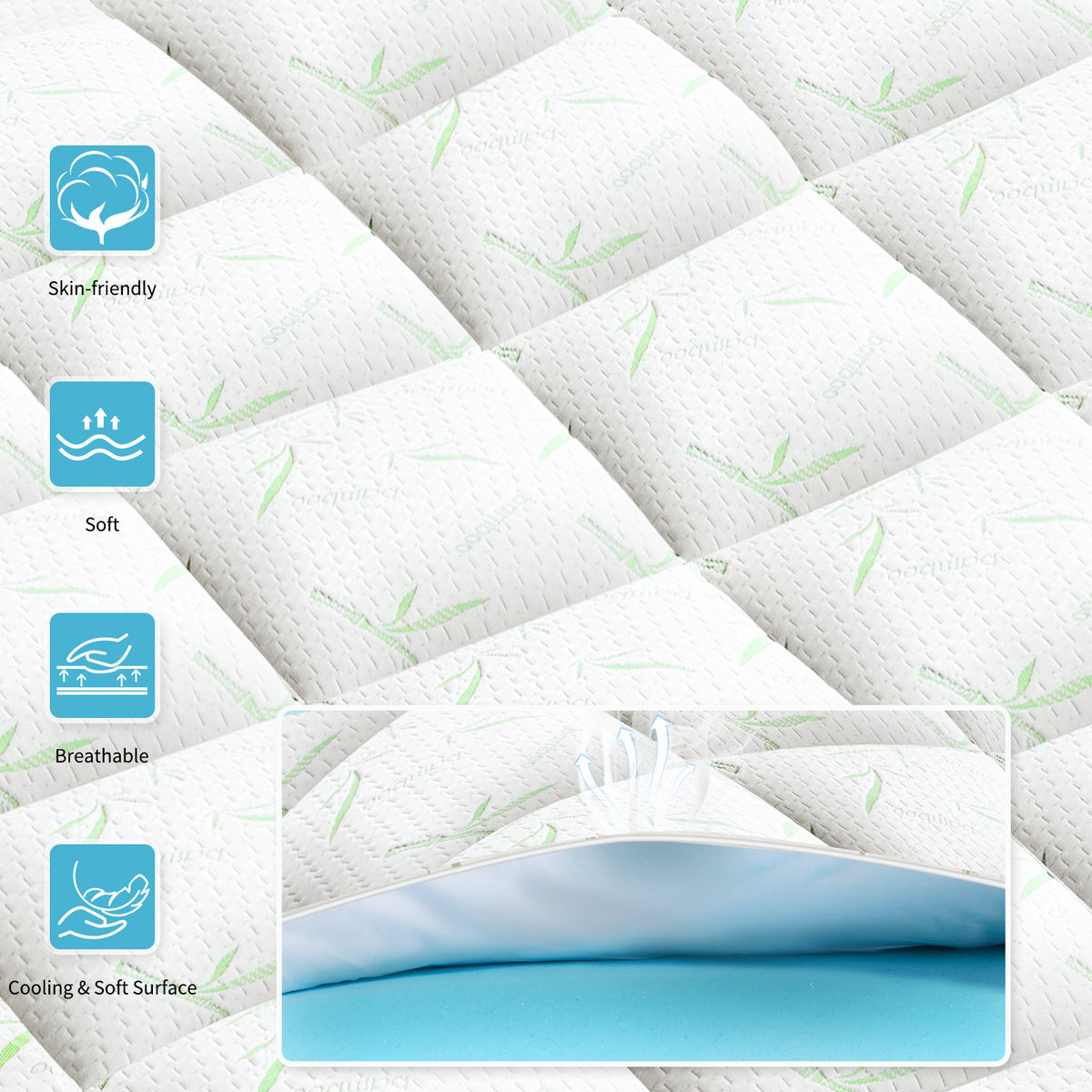 Aeelleea KING 4 Inch Gel Memory Foam Mattress Topper Double Size with 2 Inch Cooling Pillow Top