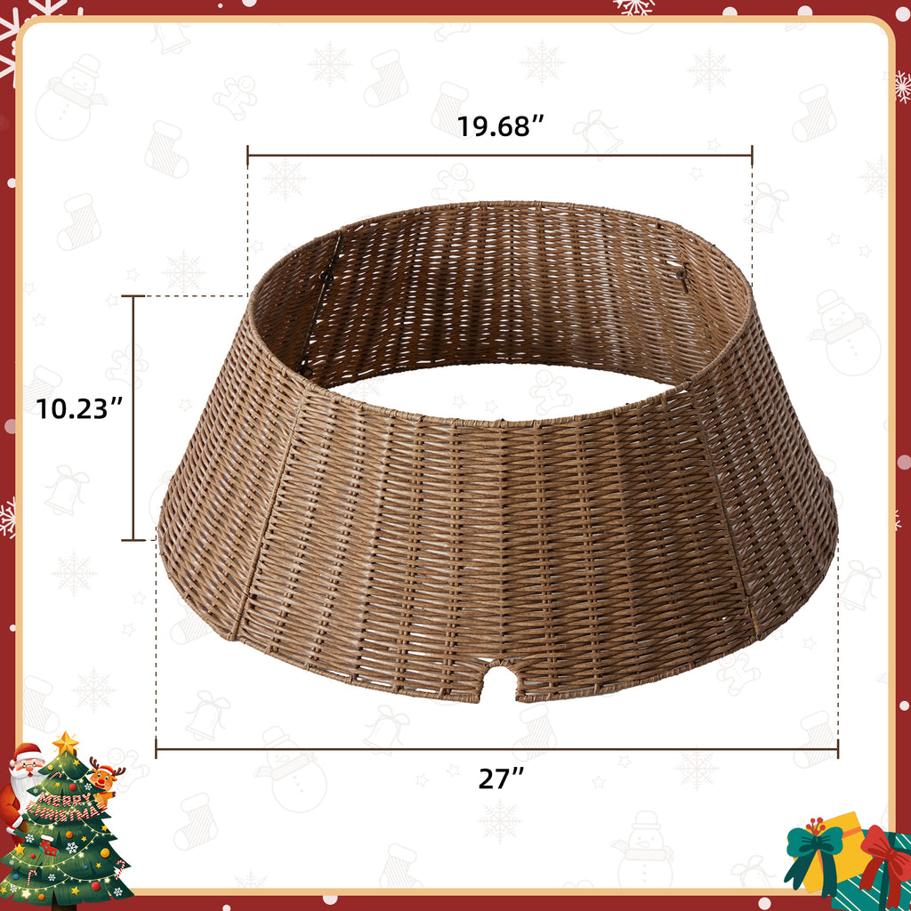 Aeelleea brown Christmas Tree Collar Rattan Tree Skirt Stand Base Cover for Holiday Decor
