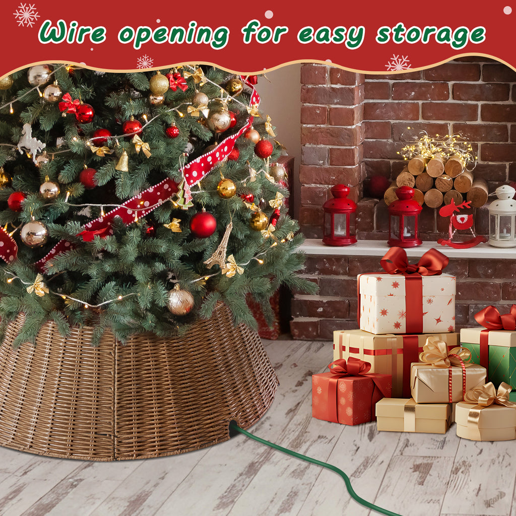 Aeelleea brown Christmas Tree Collar Rattan Tree Skirt Stand Base Cover for Holiday Decor