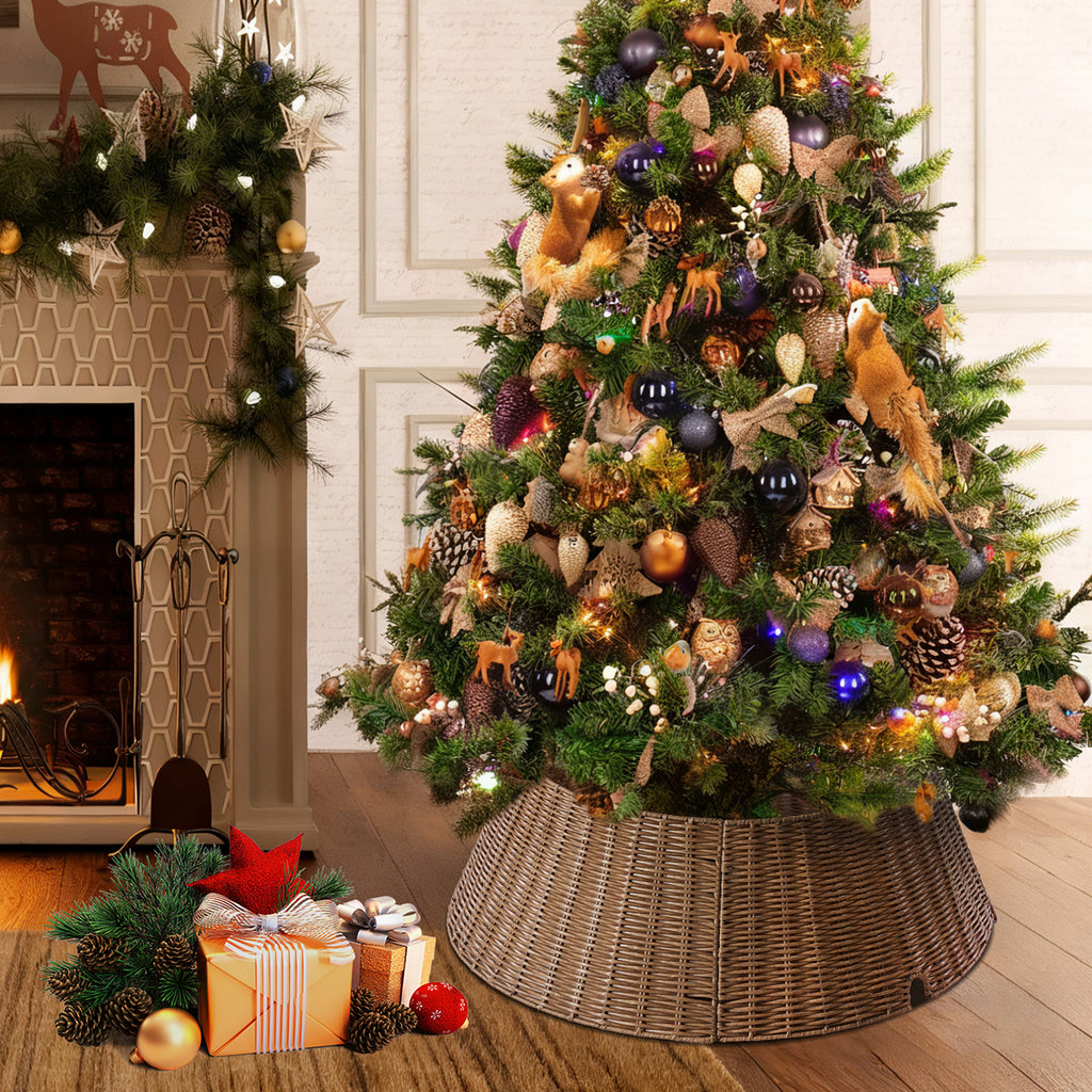 Aeelleea brown Christmas Tree Collar Rattan Tree Skirt Stand Base Cover for Holiday Decor