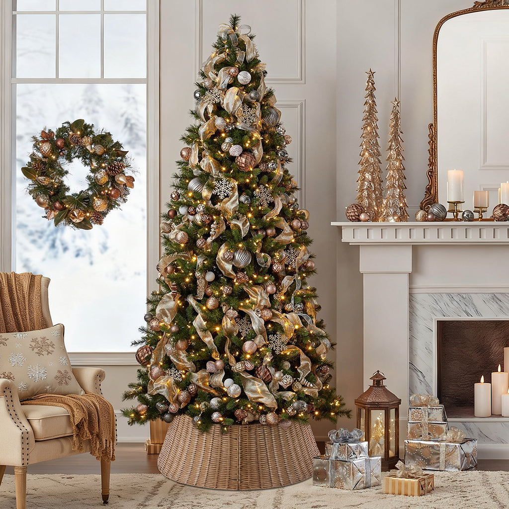 Aeelleea brown Christmas Tree Collar Rattan Tree Skirt Stand Base Cover for Holiday Decor