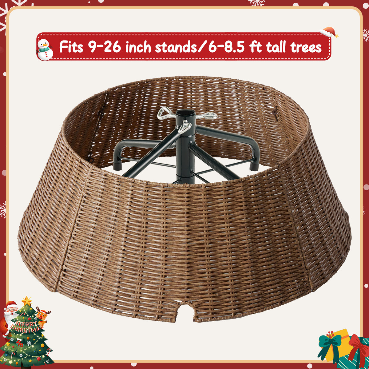 Aeelleea brown Christmas Tree Collar Rattan Tree Skirt Stand Base Cover for Holiday Decor
