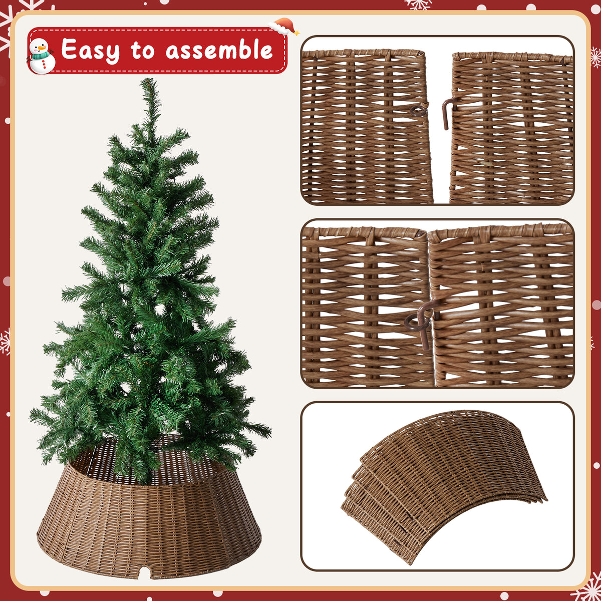 Aeelleea brown Christmas Tree Collar Rattan Tree Skirt Stand Base Cover for Holiday Decor