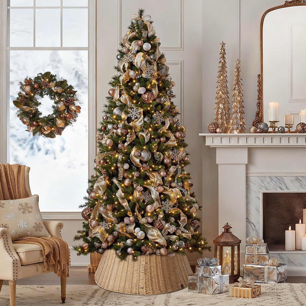 Aeelleea Natural Christmas Tree Collar Rattan Tree Skirt Stand Base Cover for Holiday Decor