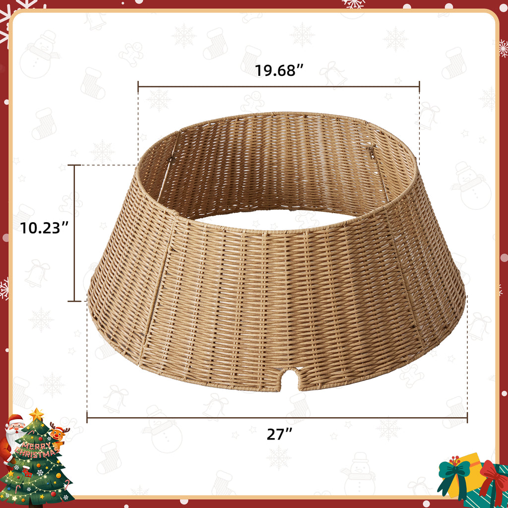 Aeelleea Natural Christmas Tree Collar Rattan Tree Skirt Stand Base Cover for Holiday Decor