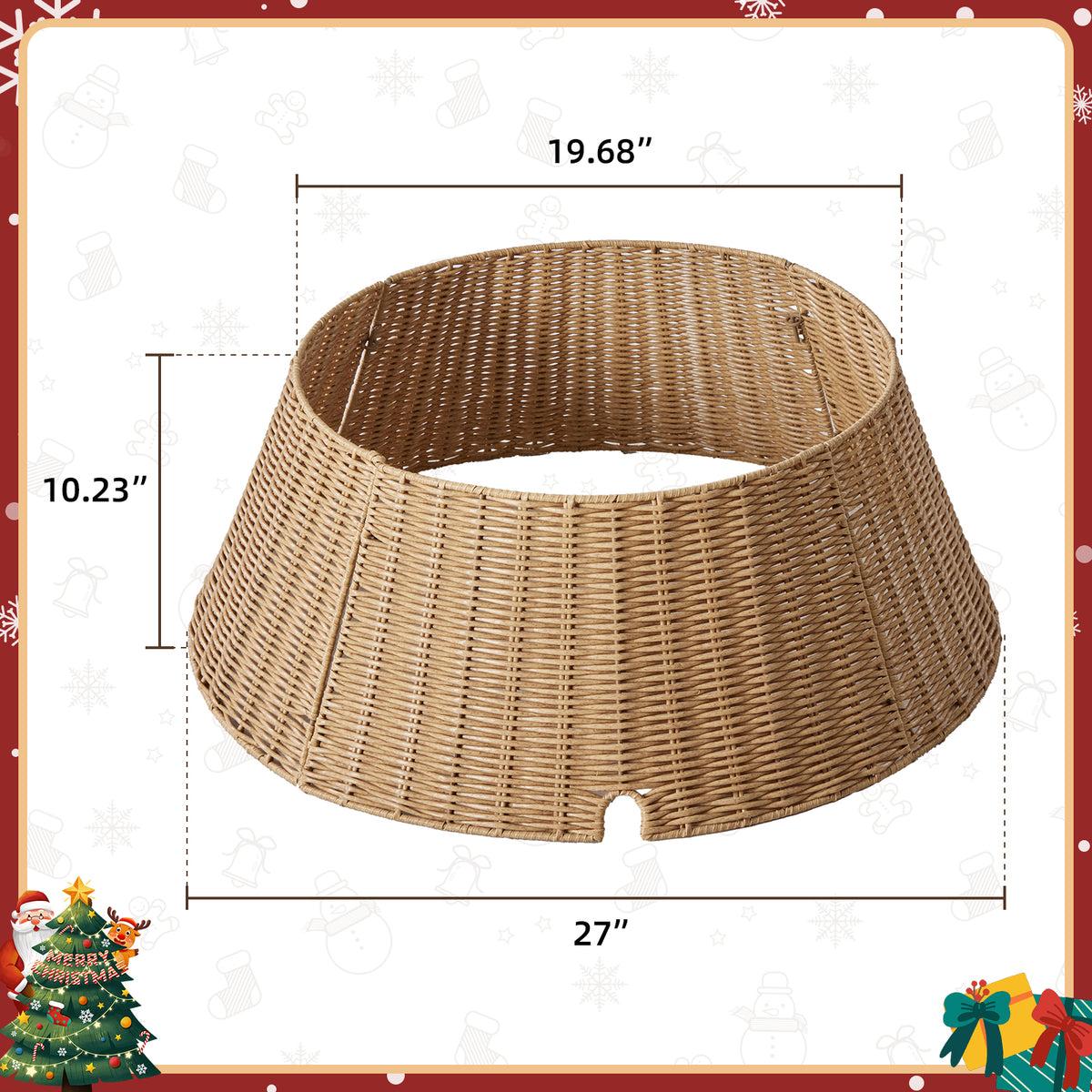 Aeelleea Natural Christmas Tree Collar Rattan Tree Skirt Stand Base Cover for Holiday Decor