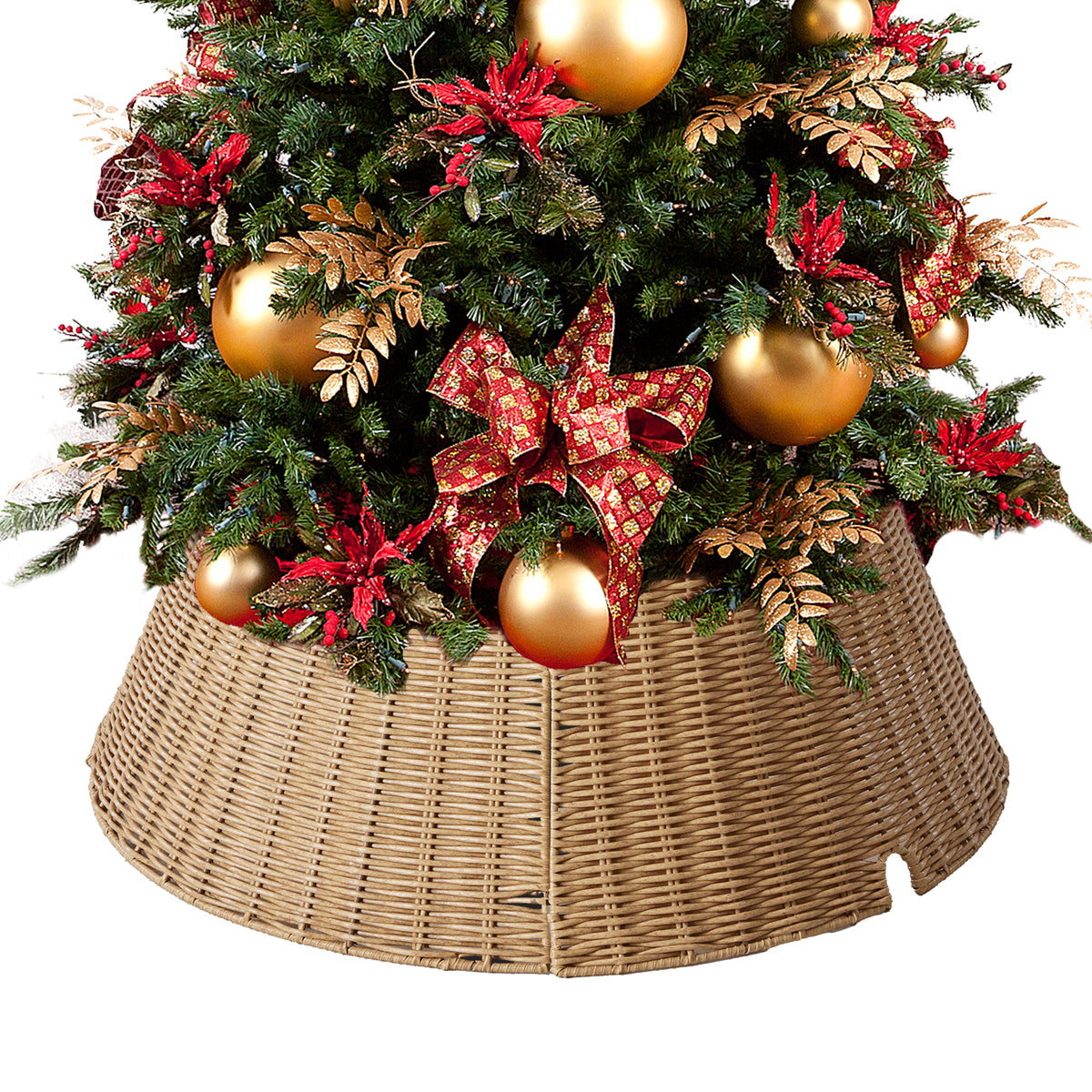 Aeelleea Natural Christmas Tree Collar Rattan Tree Skirt Stand Base Cover for Holiday Decor