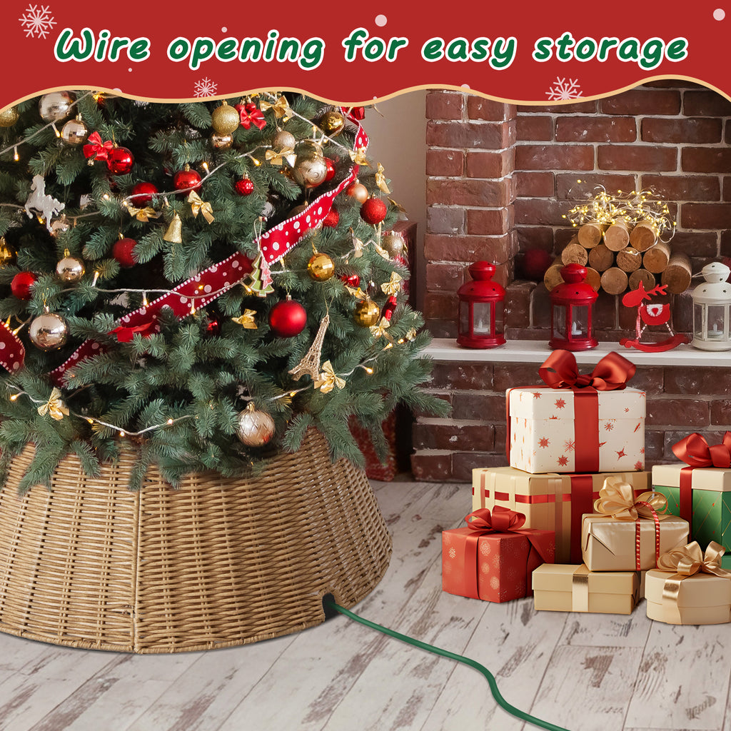 Aeelleea Natural Christmas Tree Collar Rattan Tree Skirt Stand Base Cover for Holiday Decor
