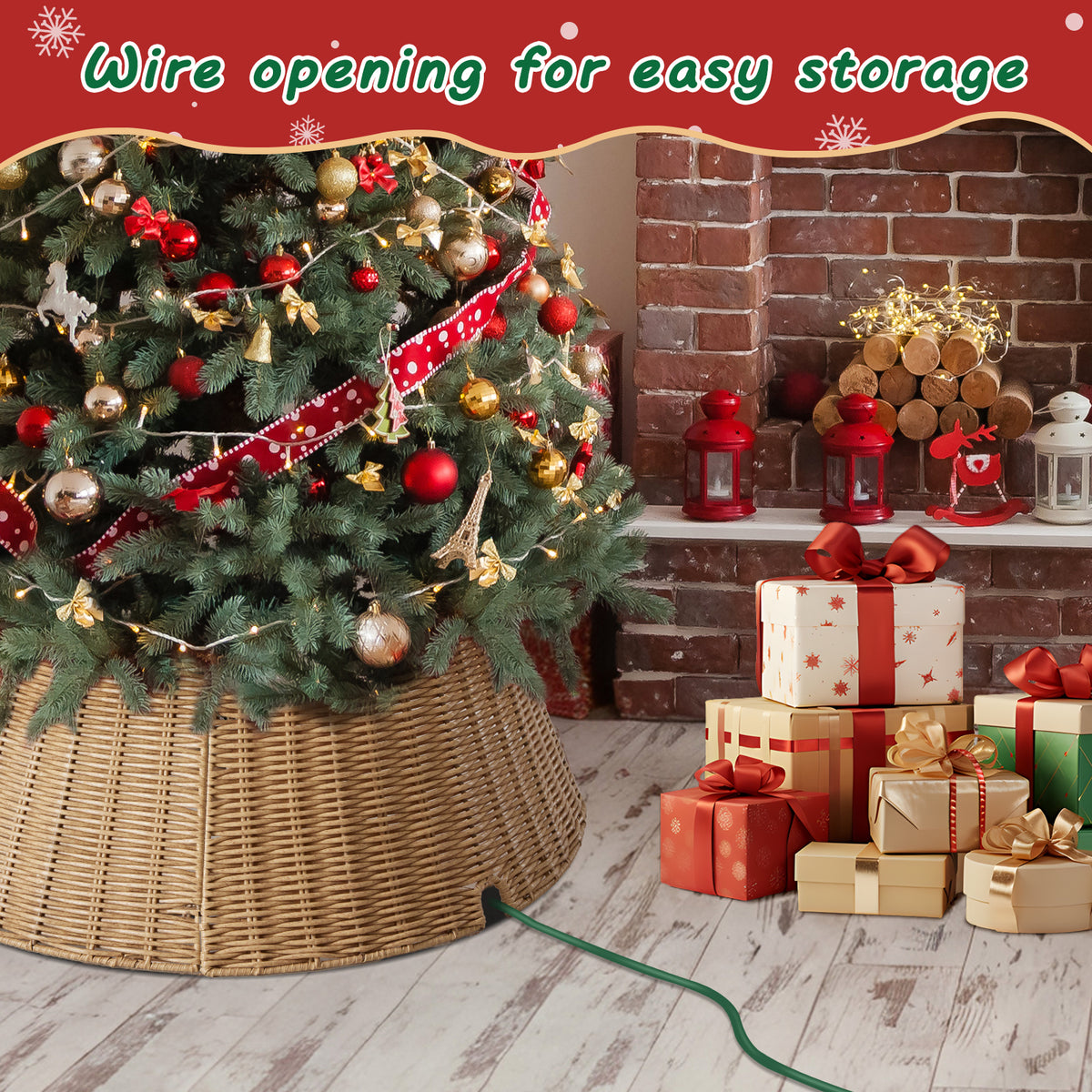 Aeelleea Natural Christmas Tree Collar Rattan Tree Skirt Stand Base Cover for Holiday Decor