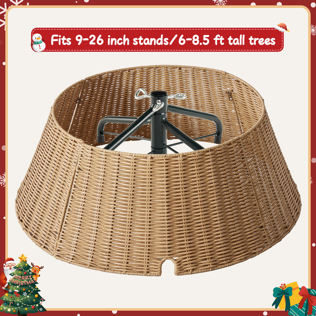 Aeelleea Natural Christmas Tree Collar Rattan Tree Skirt Stand Base Cover for Holiday Decor