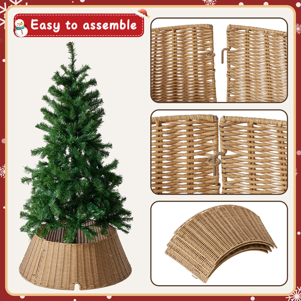 Aeelleea Natural Christmas Tree Collar Rattan Tree Skirt Stand Base Cover for Holiday Decor